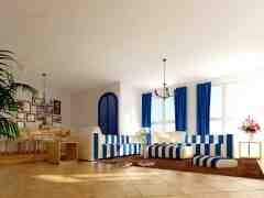 蓝色地中海风格客厅装修效果图 清新明亮充满浪